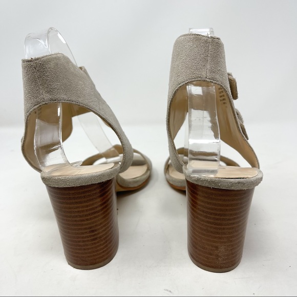 Nine West Galiceno Double Ankle Strap Sandals Genuine Suede Taupe Block Heels - Picture 9 of 10